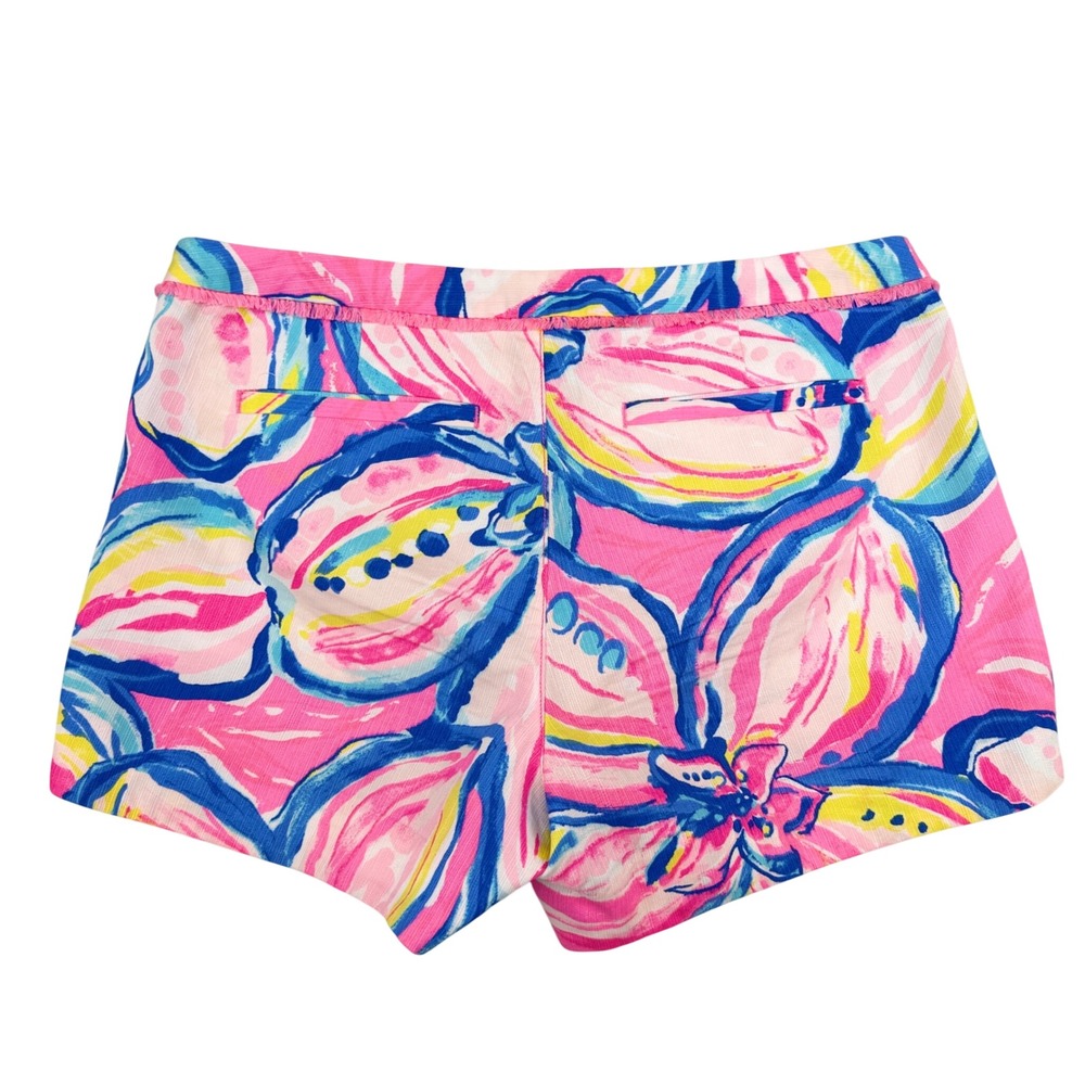 Lilly Pulitzer Callahan Shorts Womens 2 Pink Blue Floral Cotton Preppy 29664